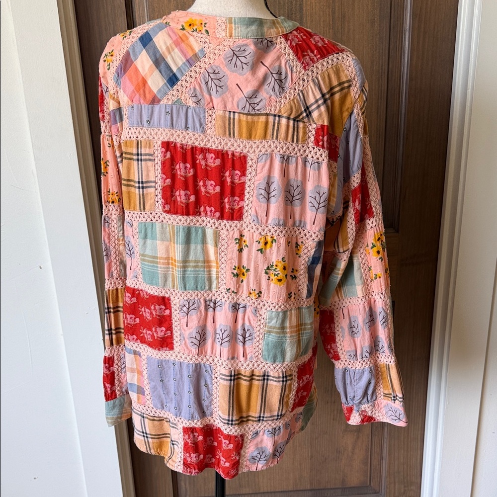 ivy jane Patchwork Floral & Plaid Button-Up Tunic - Pink, Red, Blue - Picture 3 of 4